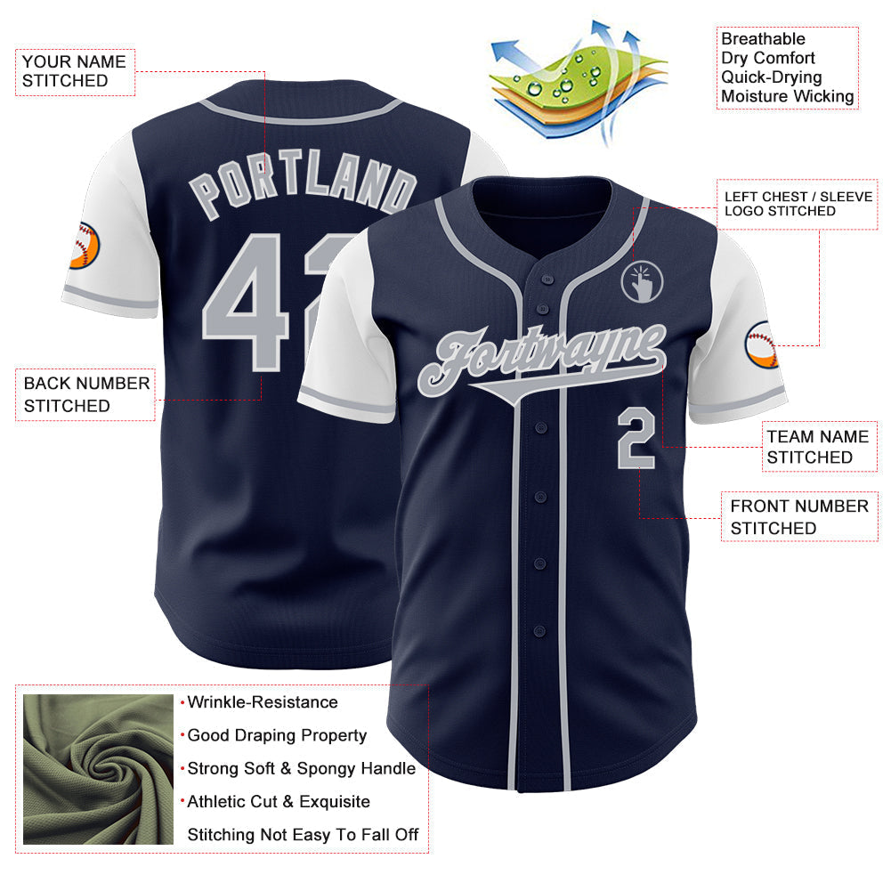 Custom Navy Gray-White Authentic Two Tone Baseball Jersey baseball jersey product view 3