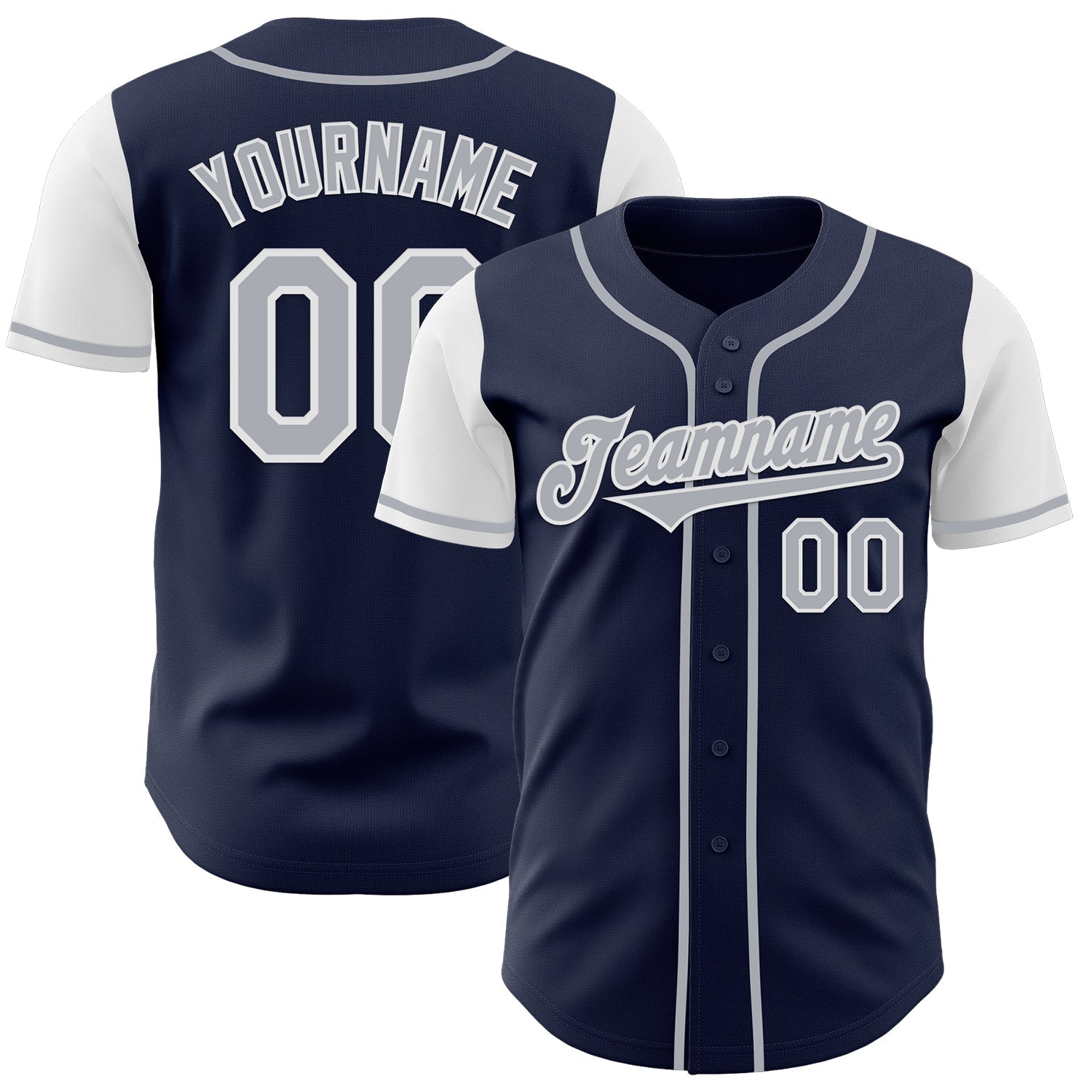 Custom Navy Gray-White Authentic Two Tone Baseball Jersey baseball jersey product view 1