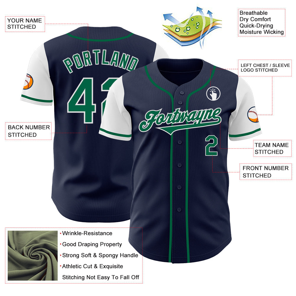 Custom Navy Kelly Green-White Authentic Two Tone Baseball Jersey baseball jersey product view 3