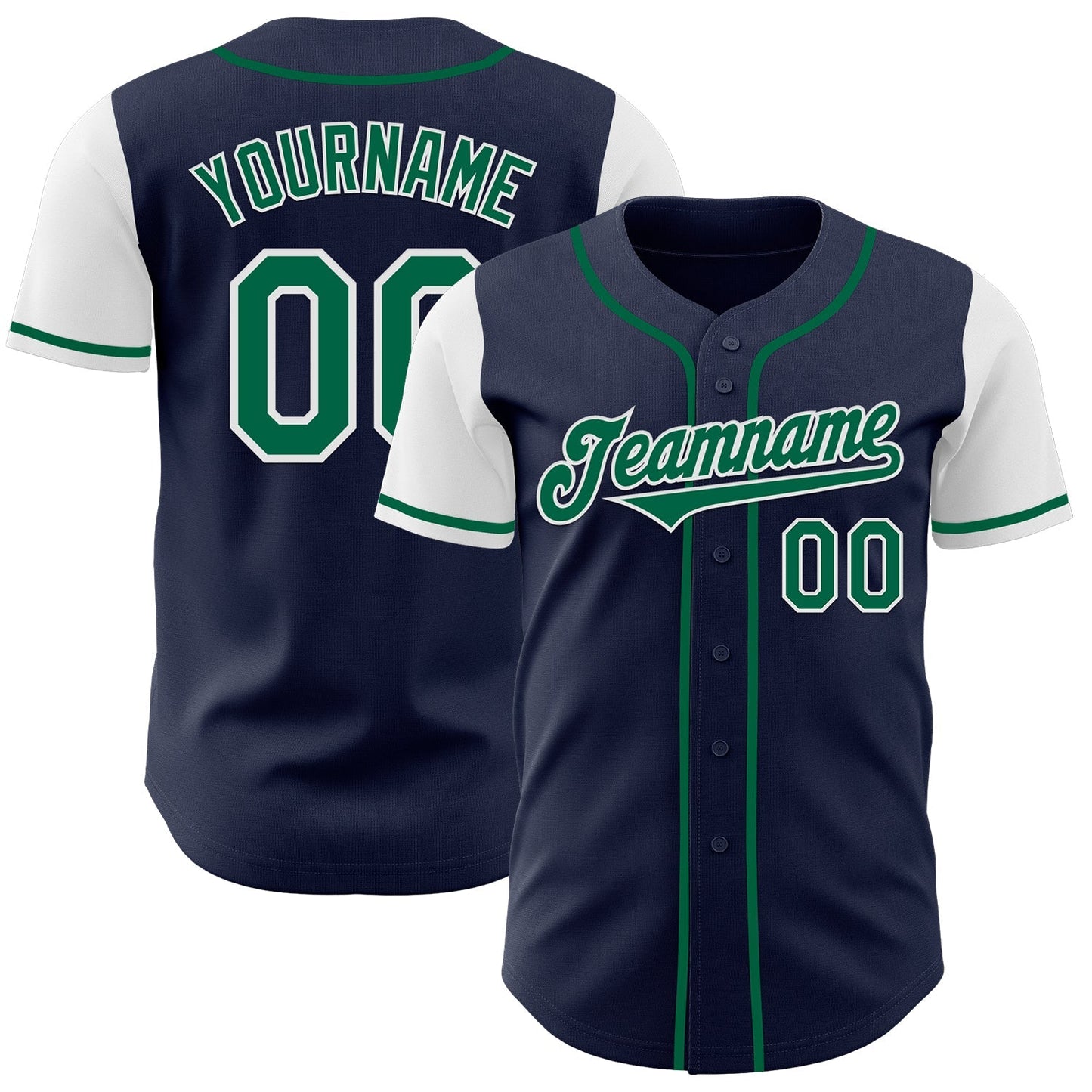 Custom Navy Kelly Green-White Authentic Two Tone Baseball Jersey baseball jersey product view 1