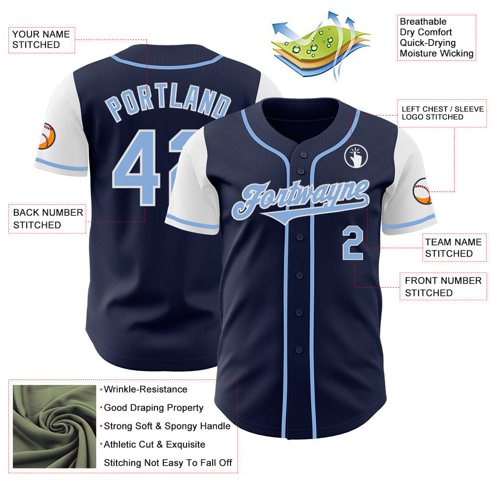 Custom Navy Light Blue-White Authentic Two Tone Baseball Jersey baseball jersey product view 3
