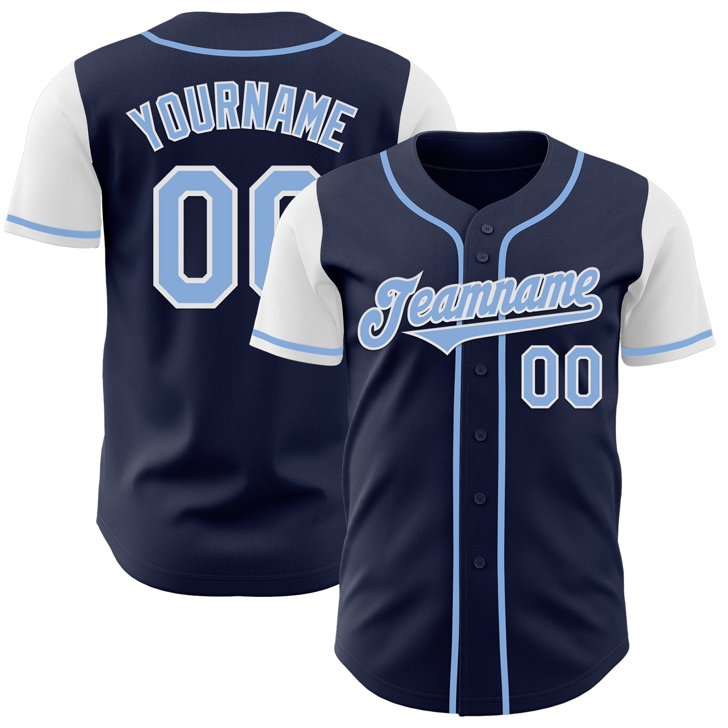Custom Navy Light Blue-White Authentic Two Tone Baseball Jersey baseball jersey product view 1