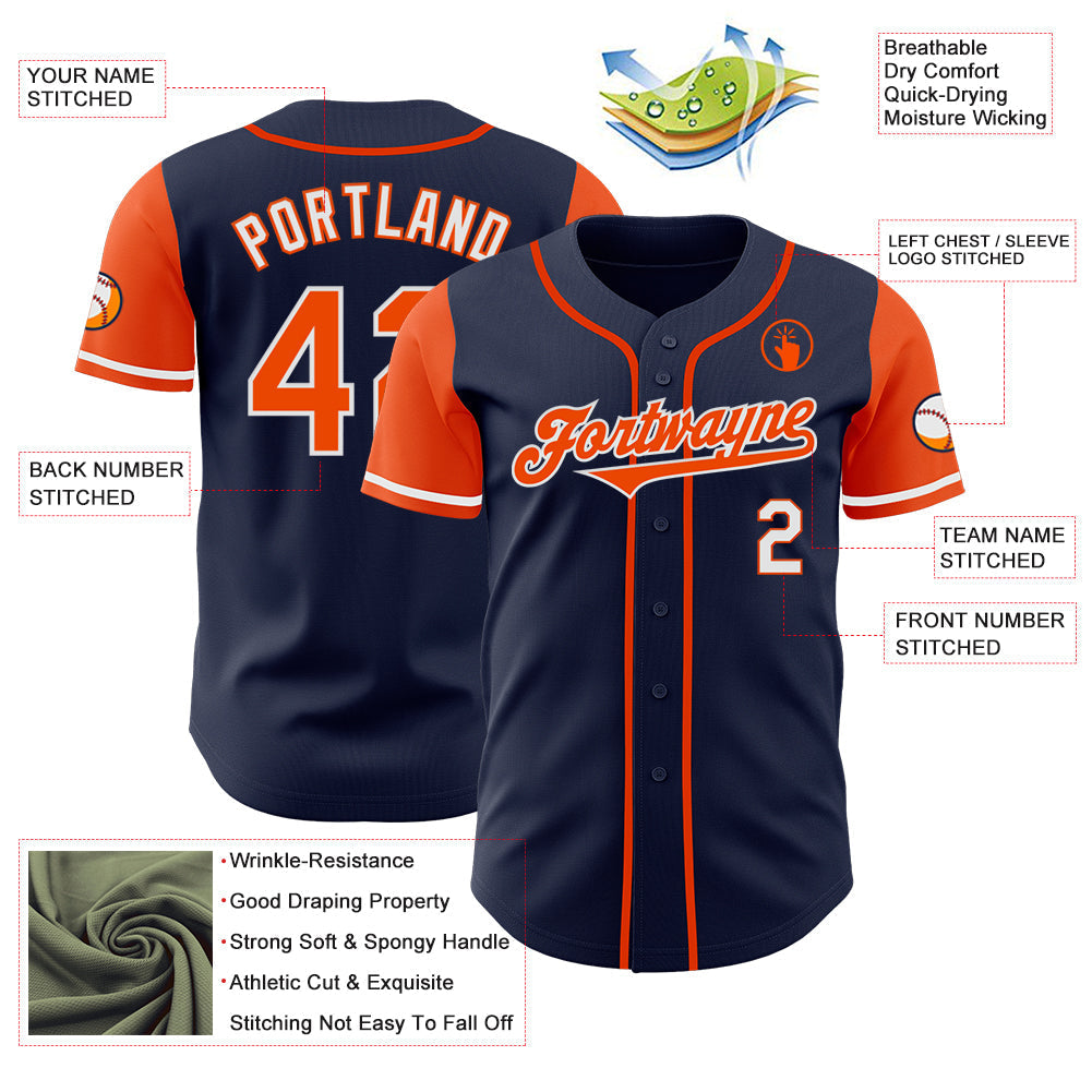 Custom Navy Orange-White Authentic Two Tone Baseball Jersey baseball jersey product view 3