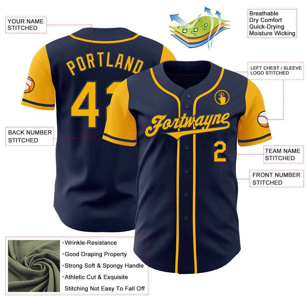 Custom Navy Gold Authentic Two Tone Baseball Jersey baseball jersey product view 3
