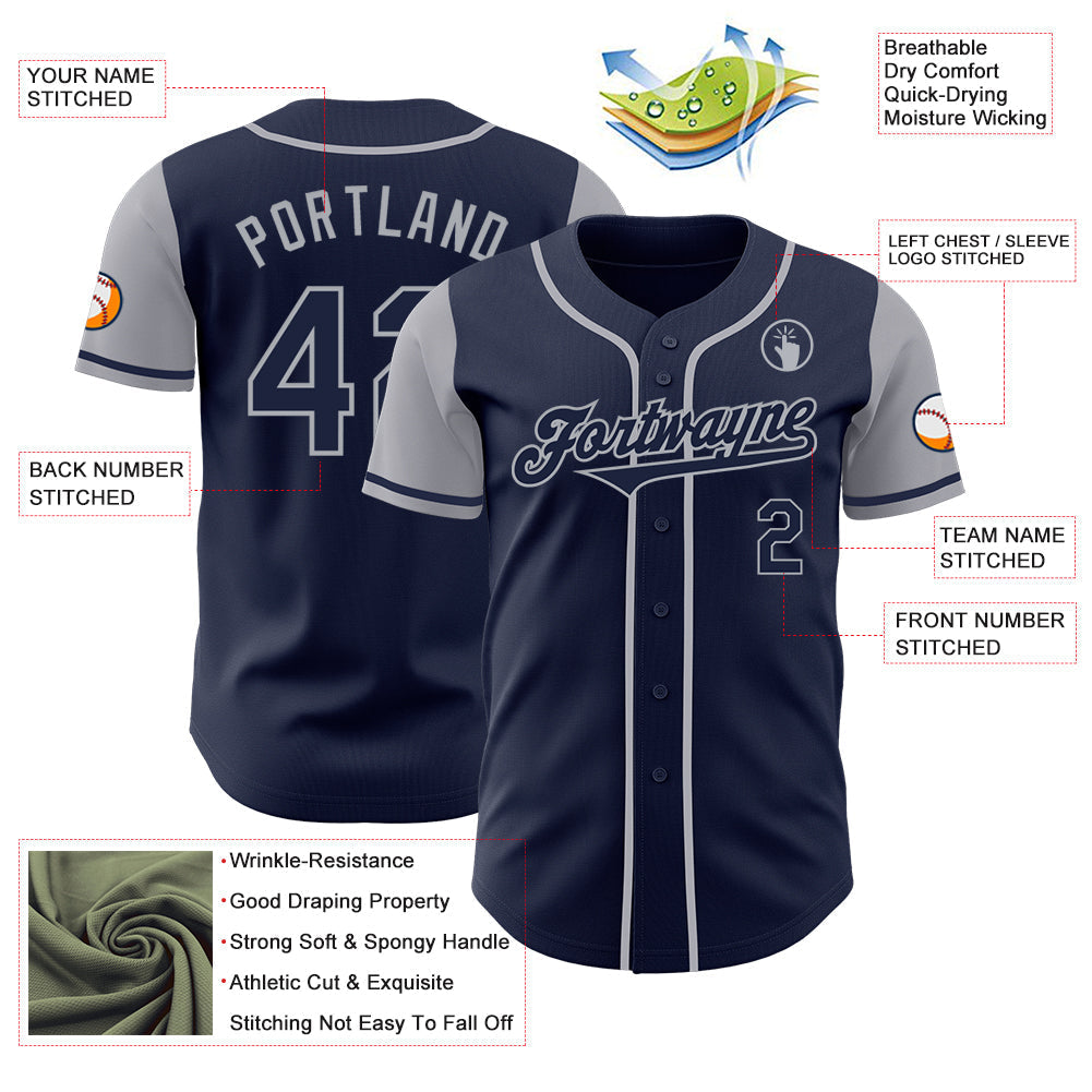 Custom Navy Gray Authentic Two Tone Baseball Jersey baseball jersey product view 3