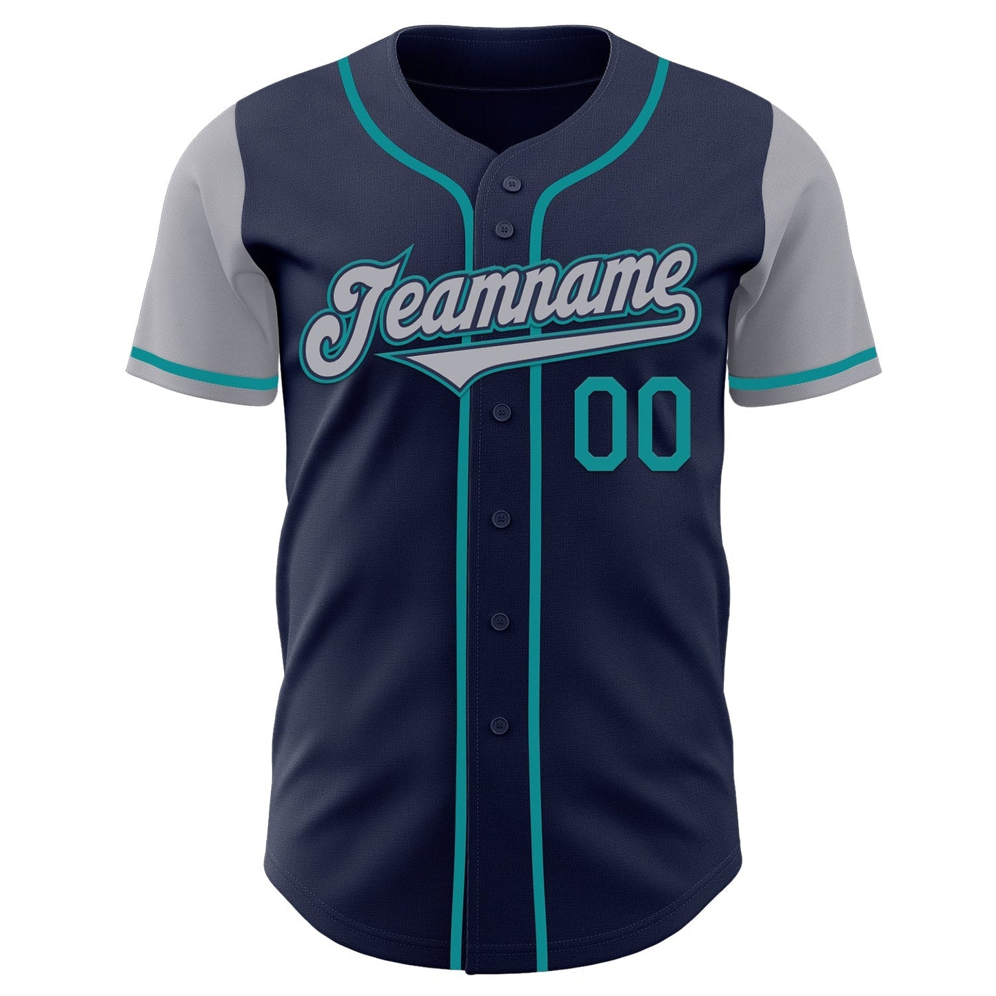 Custom Navy Gray-Teal Authentic Two Tone Baseball Jersey baseball jersey product view 2