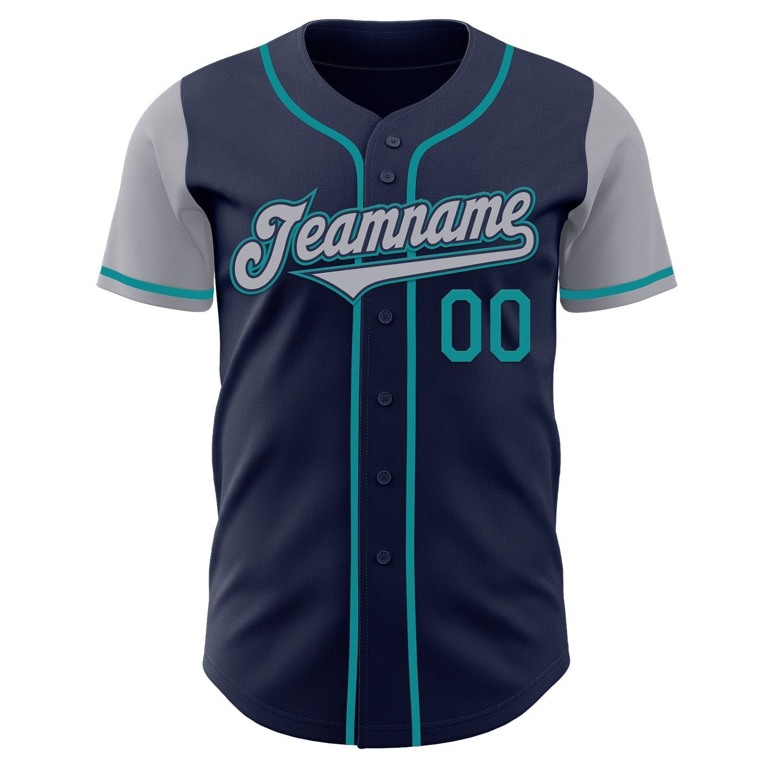 Custom Navy Gray-Teal Authentic Two Tone Baseball Jersey baseball jersey product view 2