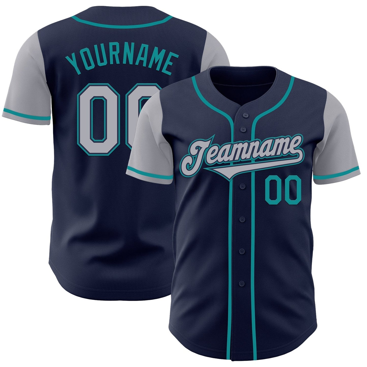 Custom Navy Gray-Teal Authentic Two Tone Baseball Jersey baseball jersey product view 1