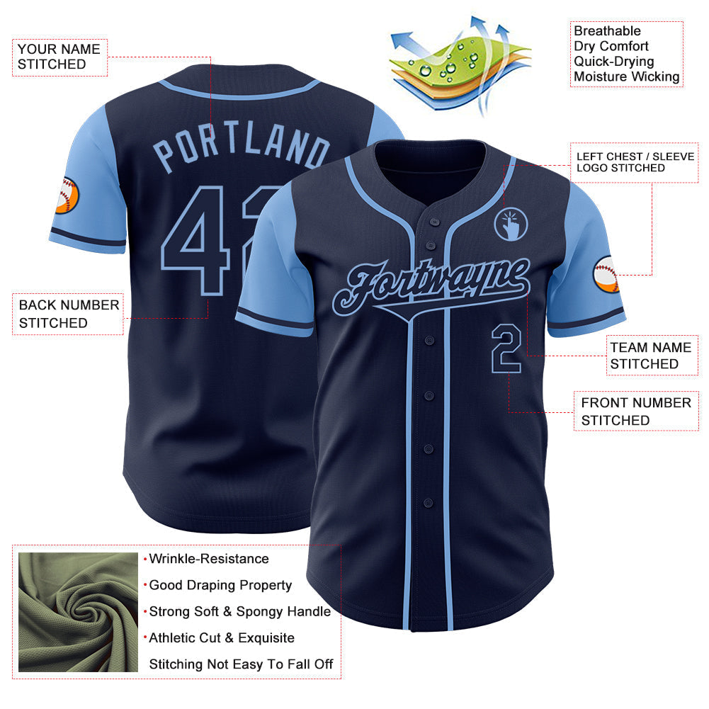 Custom Navy Light Blue Authentic Two Tone Baseball Jersey baseball jersey product view 3