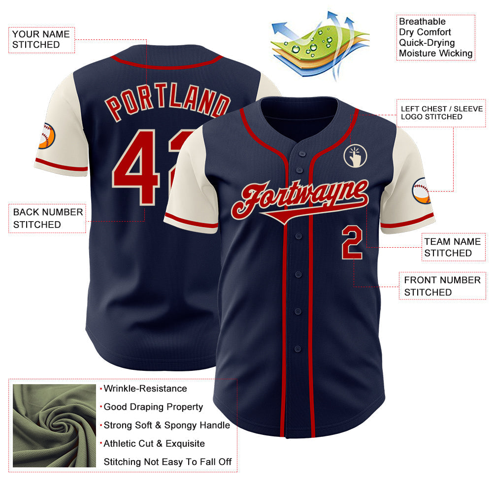 Custom Navy Red-Cream Authentic Two Tone Baseball Jersey baseball jersey product view 3