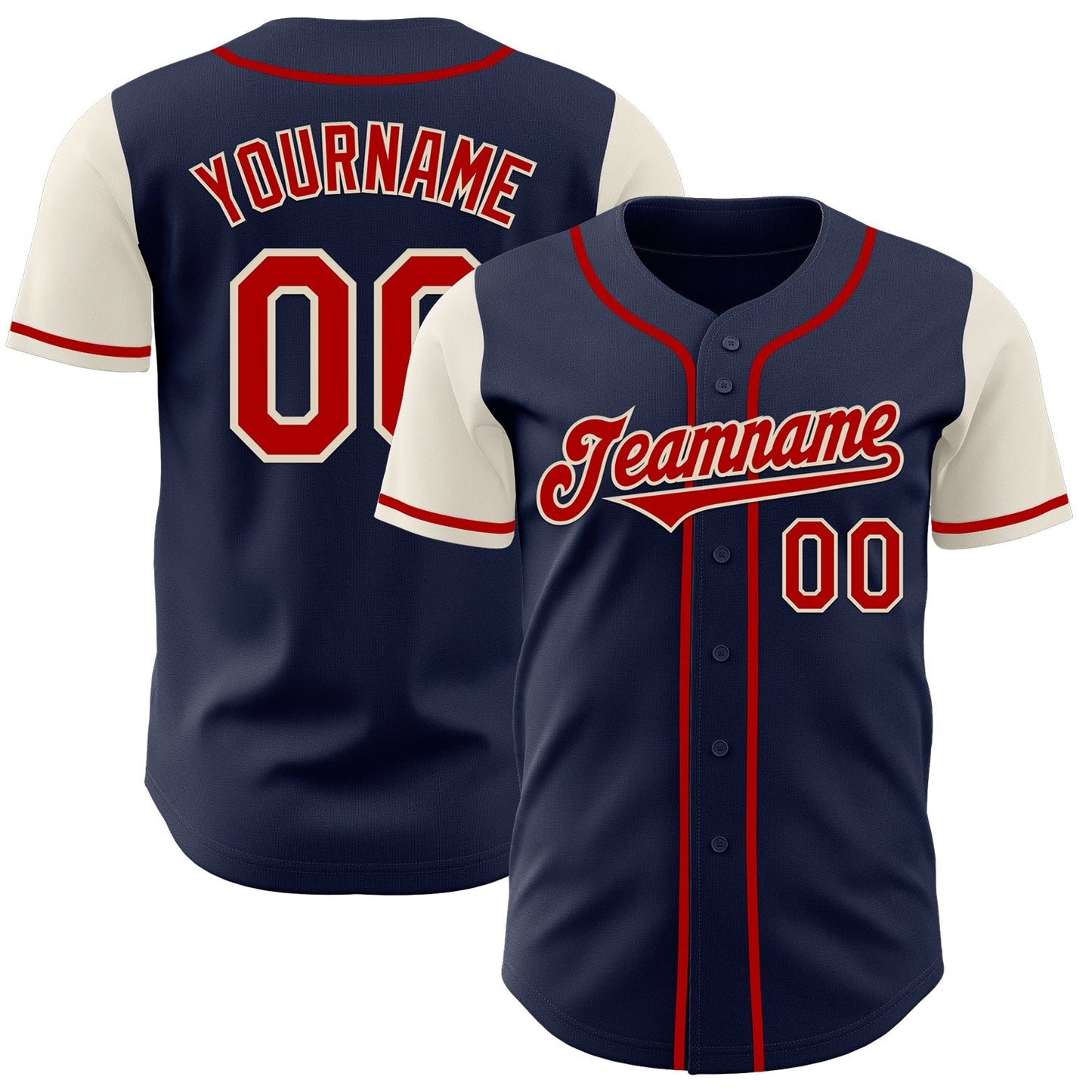 Custom Navy Red-Cream Authentic Two Tone Baseball Jersey baseball jersey product view 1