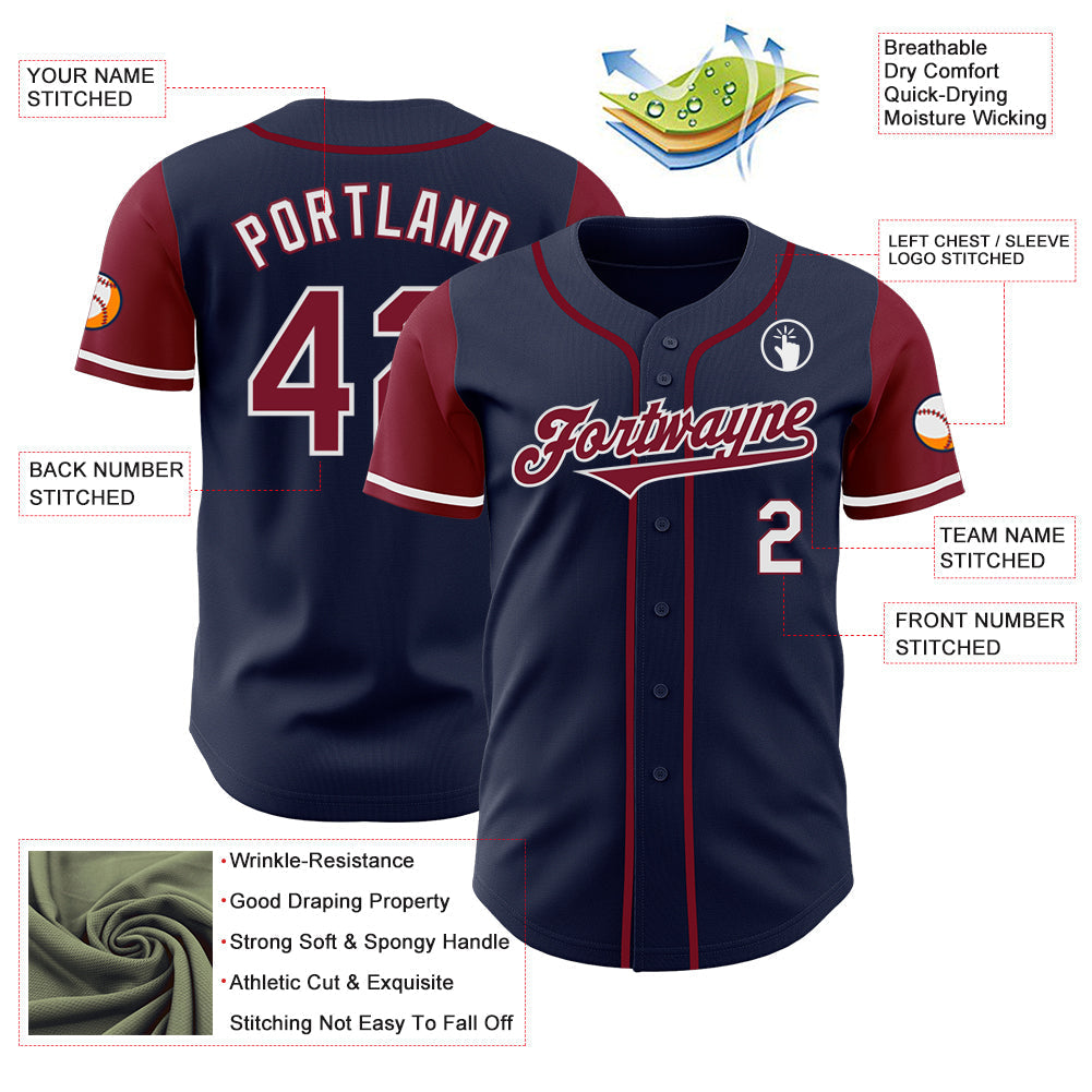 Custom Navy Crimson-White Authentic Two Tone Baseball Jersey baseball jersey product view 3