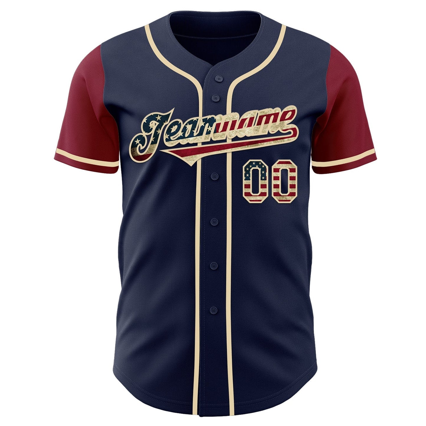 Custom Navy Vintage USA Flag Cream-Crimson Authentic Two Tone Baseball Jersey baseball jersey product view 2
