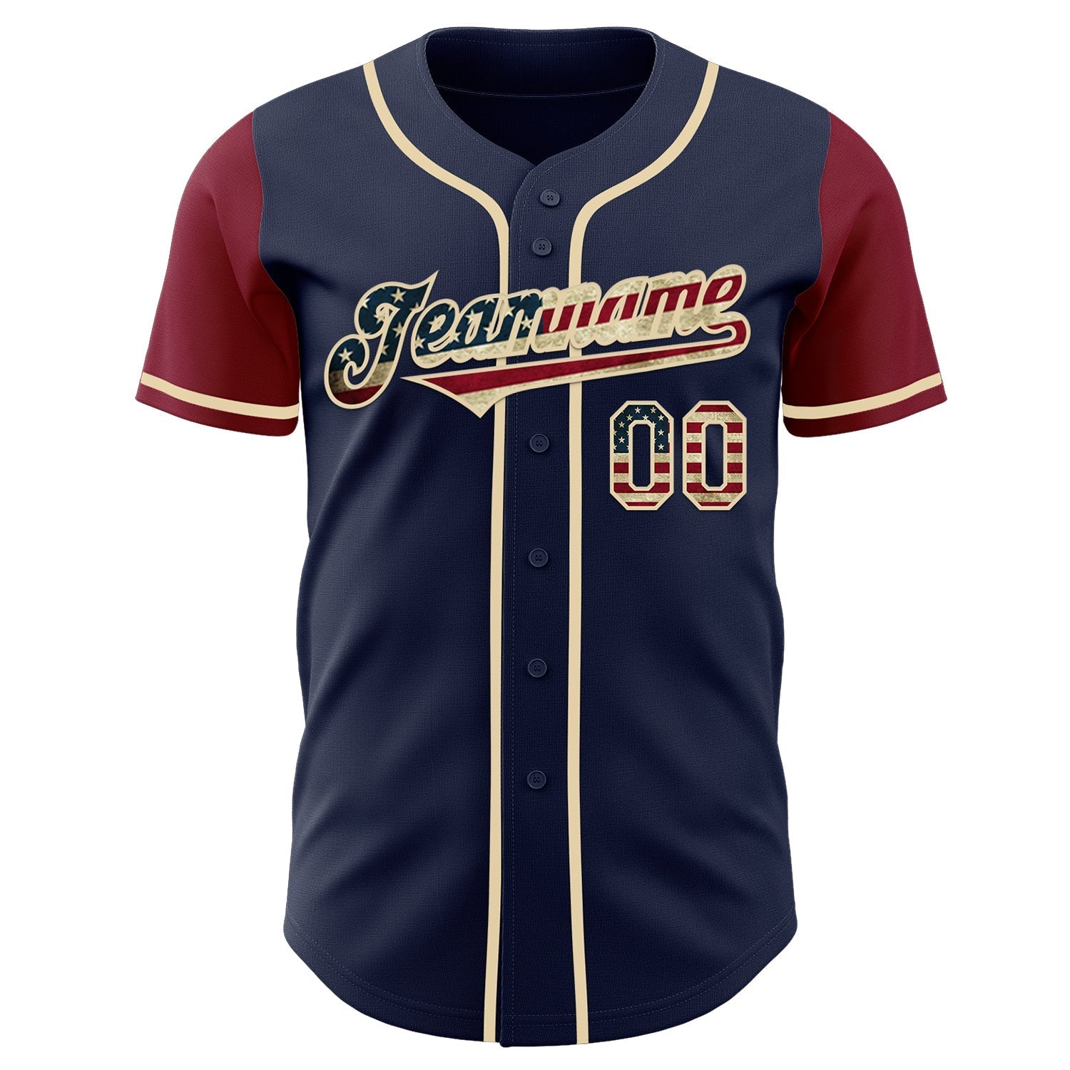 Custom Navy Vintage USA Flag Cream-Crimson Authentic Two Tone Baseball Jersey baseball jersey product view 2