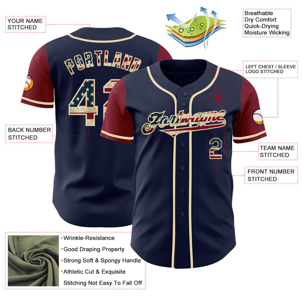 Custom Navy Vintage USA Flag Cream-Crimson Authentic Two Tone Baseball Jersey baseball jersey product view 3