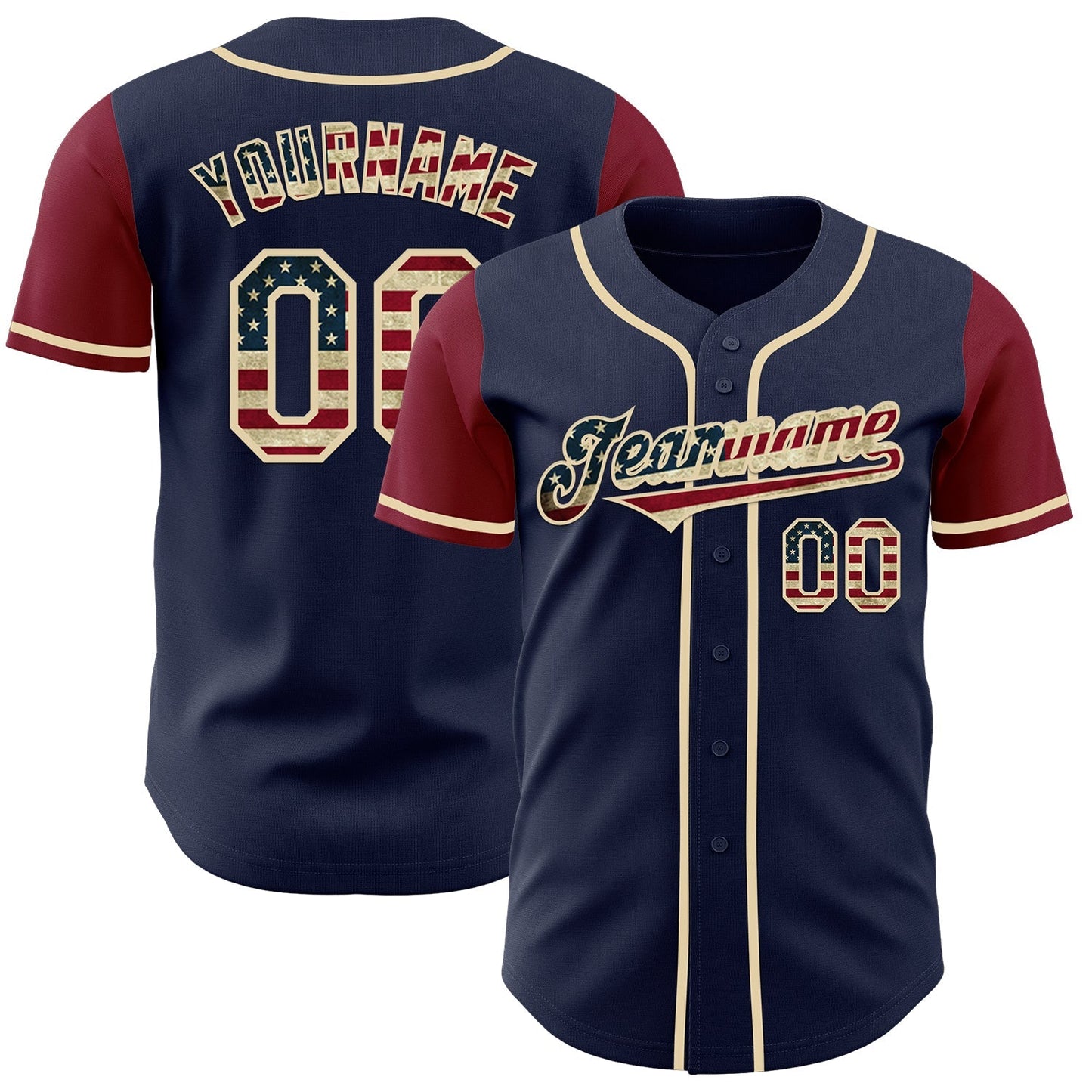 Custom Navy Vintage USA Flag Cream-Crimson Authentic Two Tone Baseball Jersey baseball jersey product view 1