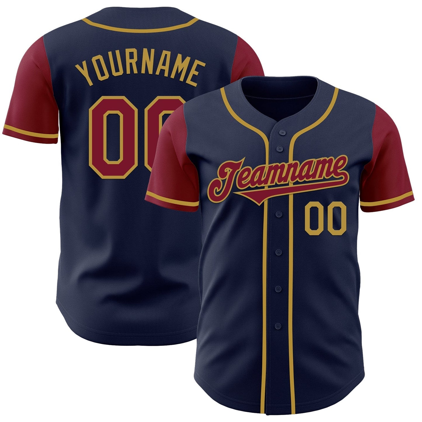 Custom Navy Crimson-Old Gold Authentic Two Tone Baseball Jersey baseball jersey product view 1