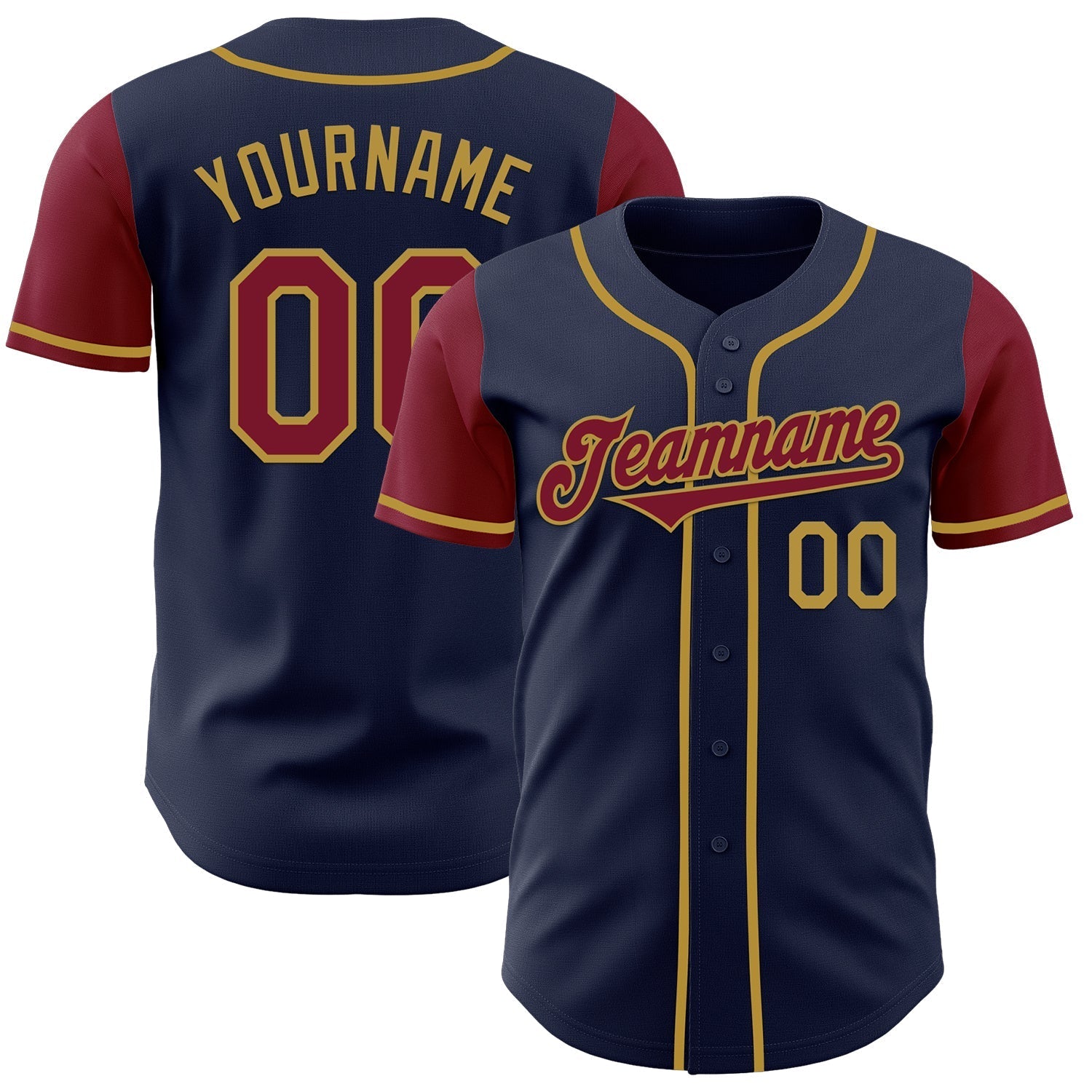 Custom Navy Crimson-Old Gold Authentic Two Tone Baseball Jersey baseball jersey product view 1