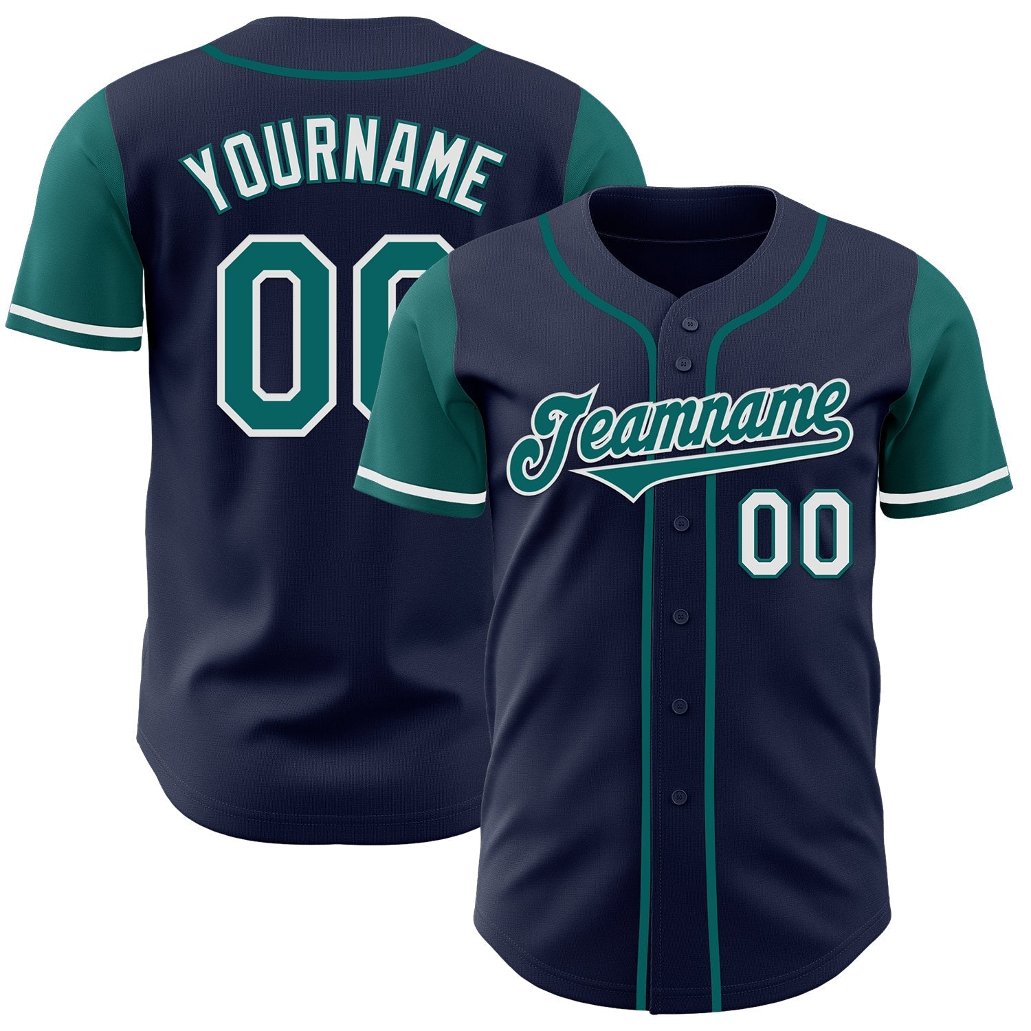 Custom Navy Teal-White Authentic Two Tone Baseball Jersey baseball jersey product view 1