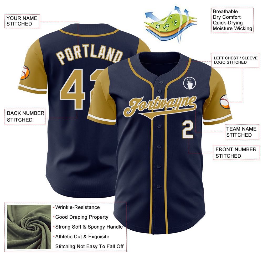 Custom Navy Old Gold-White Authentic Two Tone Baseball Jersey baseball jersey product view 3