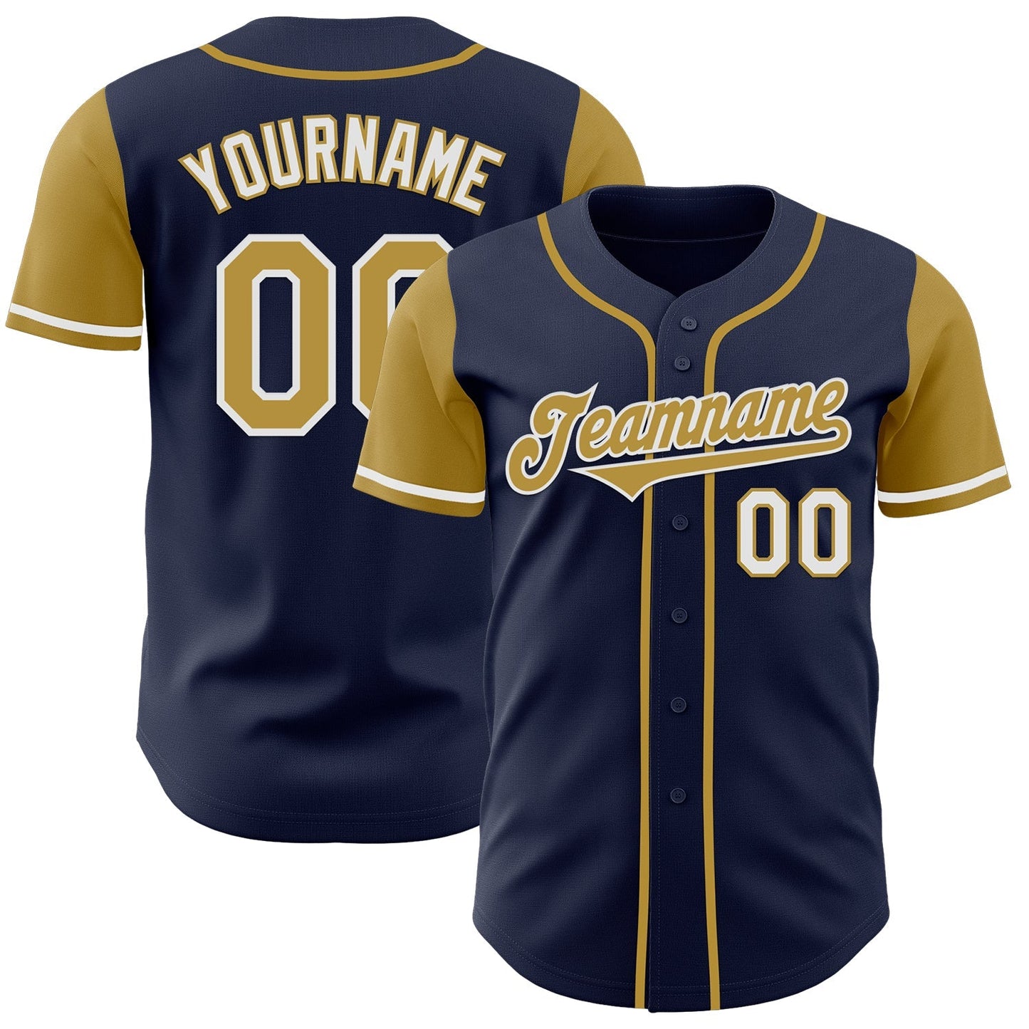 Custom Navy Old Gold-White Authentic Two Tone Baseball Jersey baseball jersey product view 1