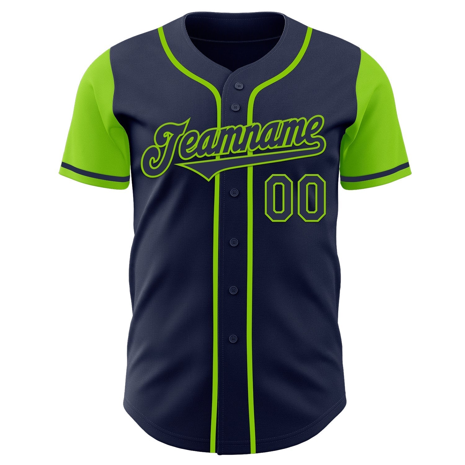 Custom Navy Neon Green Authentic Two Tone Baseball Jersey baseball jersey product view 2