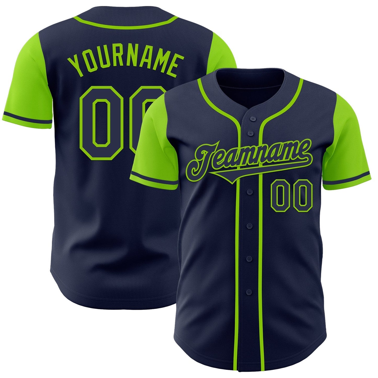 Custom Navy Neon Green Authentic Two Tone Baseball Jersey baseball jersey product view 1