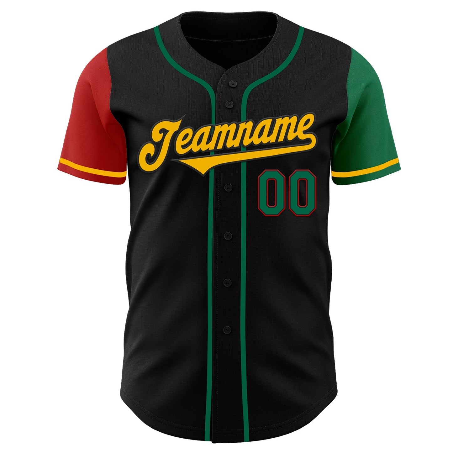 Custom Black Kelly Green Red-Gold Authentic Two Tone Baseball Jersey baseball jersey product view 2