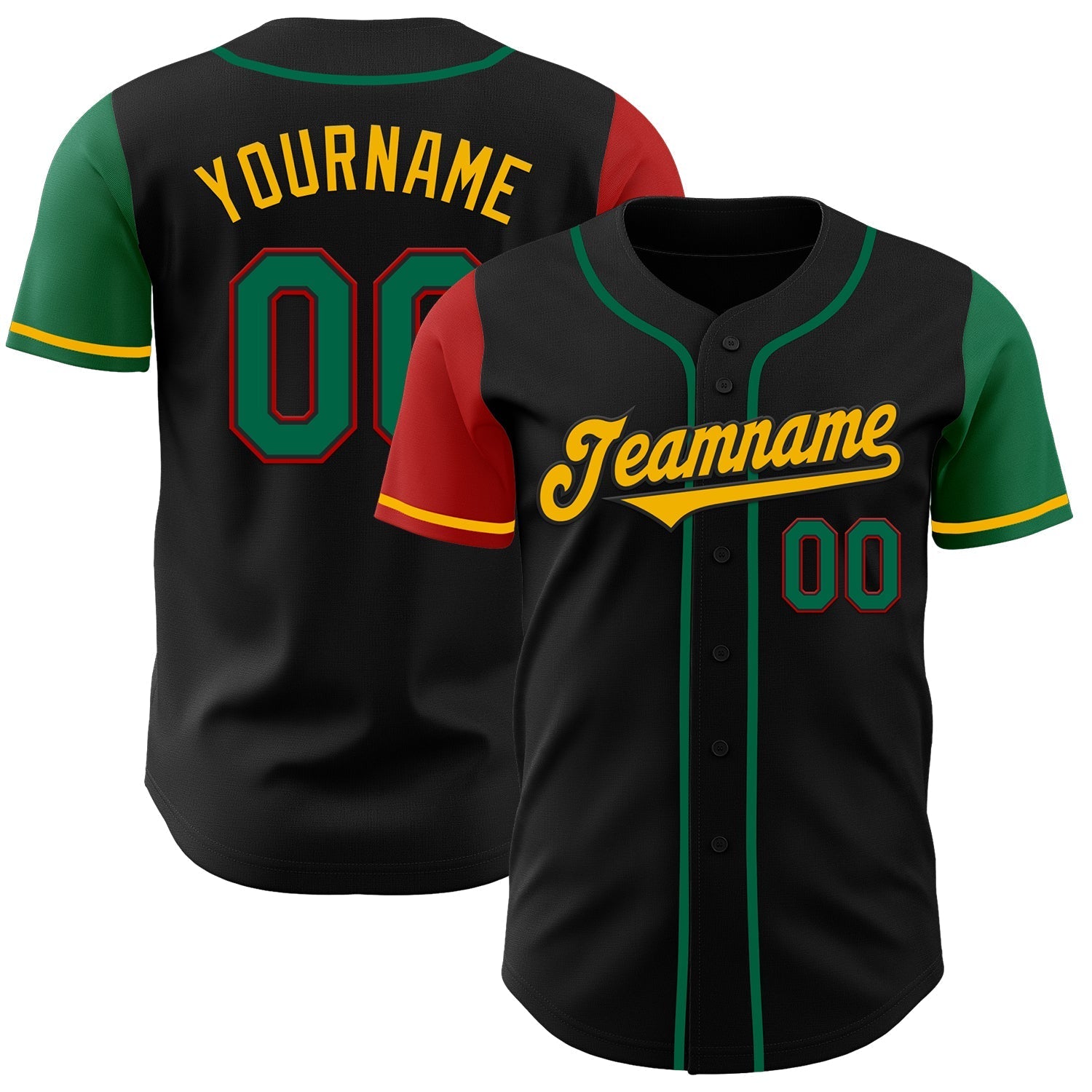 Custom Black Kelly Green Red-Gold Authentic Two Tone Baseball Jersey baseball jersey product view 1