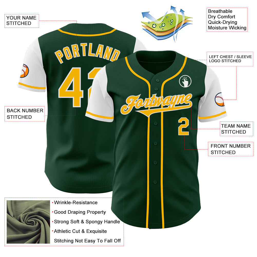 Custom Green Gold-White Authentic Two Tone Baseball Jersey baseball jersey product view 3