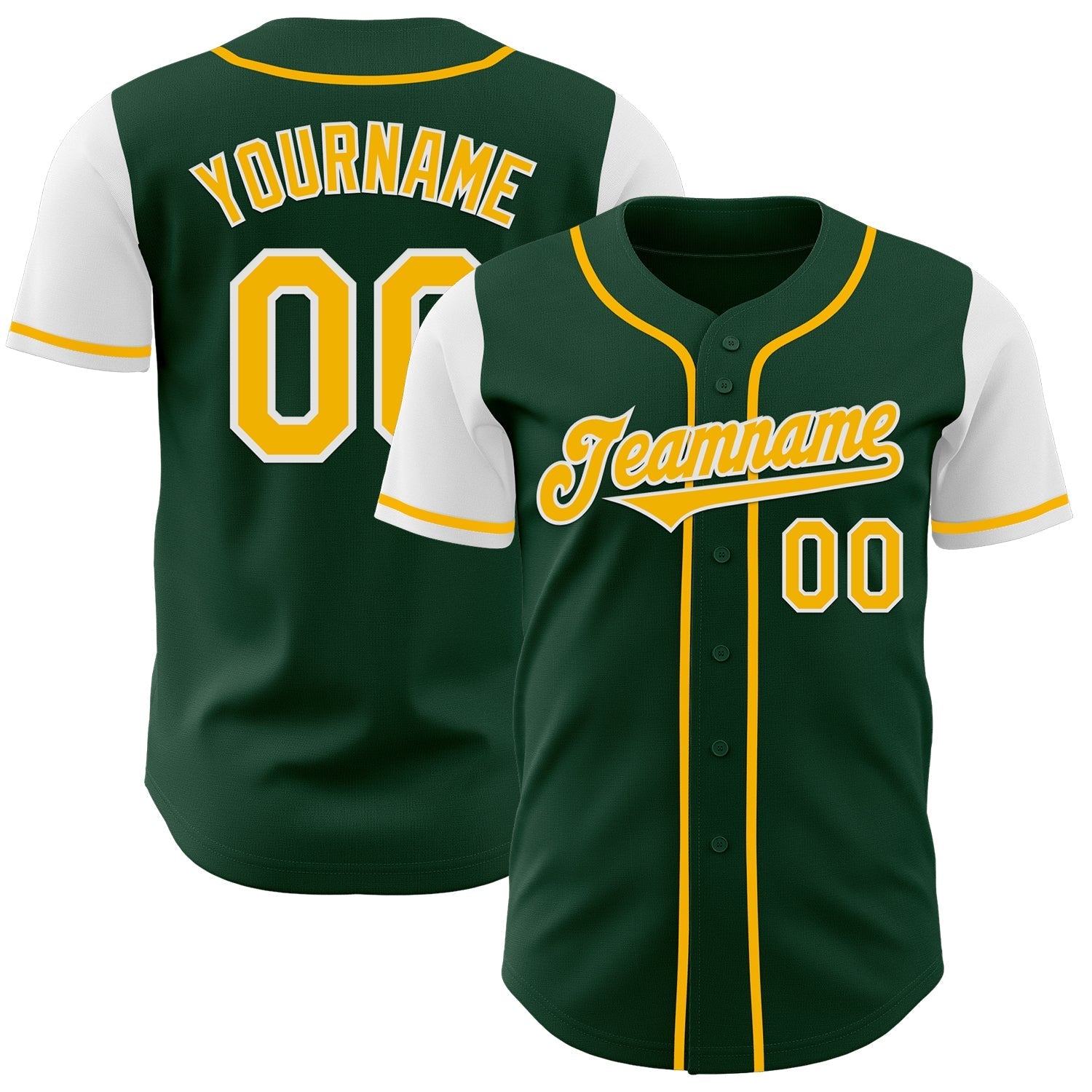 Custom Green Gold-White Authentic Two Tone Baseball Jersey baseball jersey product view 1