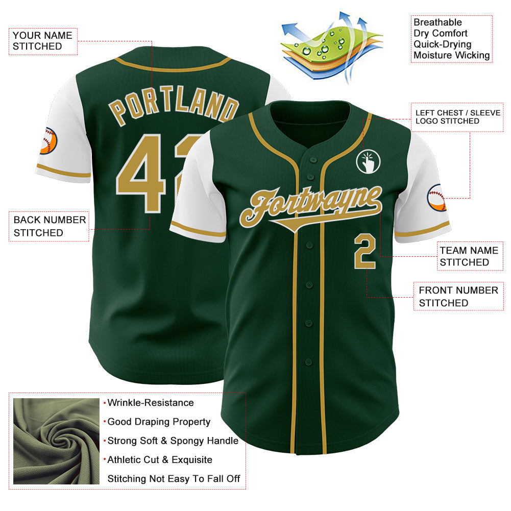 Custom Green Old Gold-White Authentic Two Tone Baseball Jersey baseball jersey product view 3