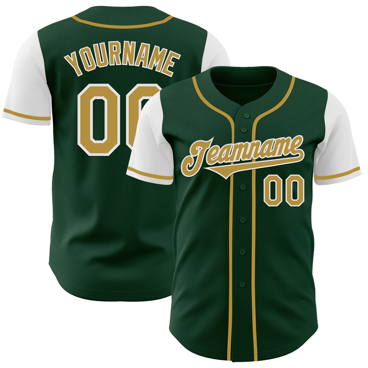 Custom Green Old Gold-White Authentic Two Tone Baseball Jersey baseball jersey product view 1