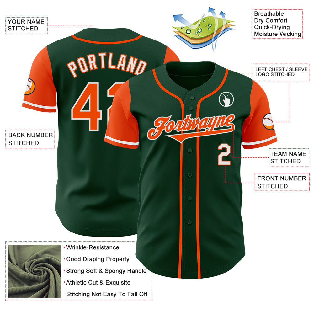 Custom Green Orange-White Authentic Two Tone Baseball Jersey baseball jersey product view 3