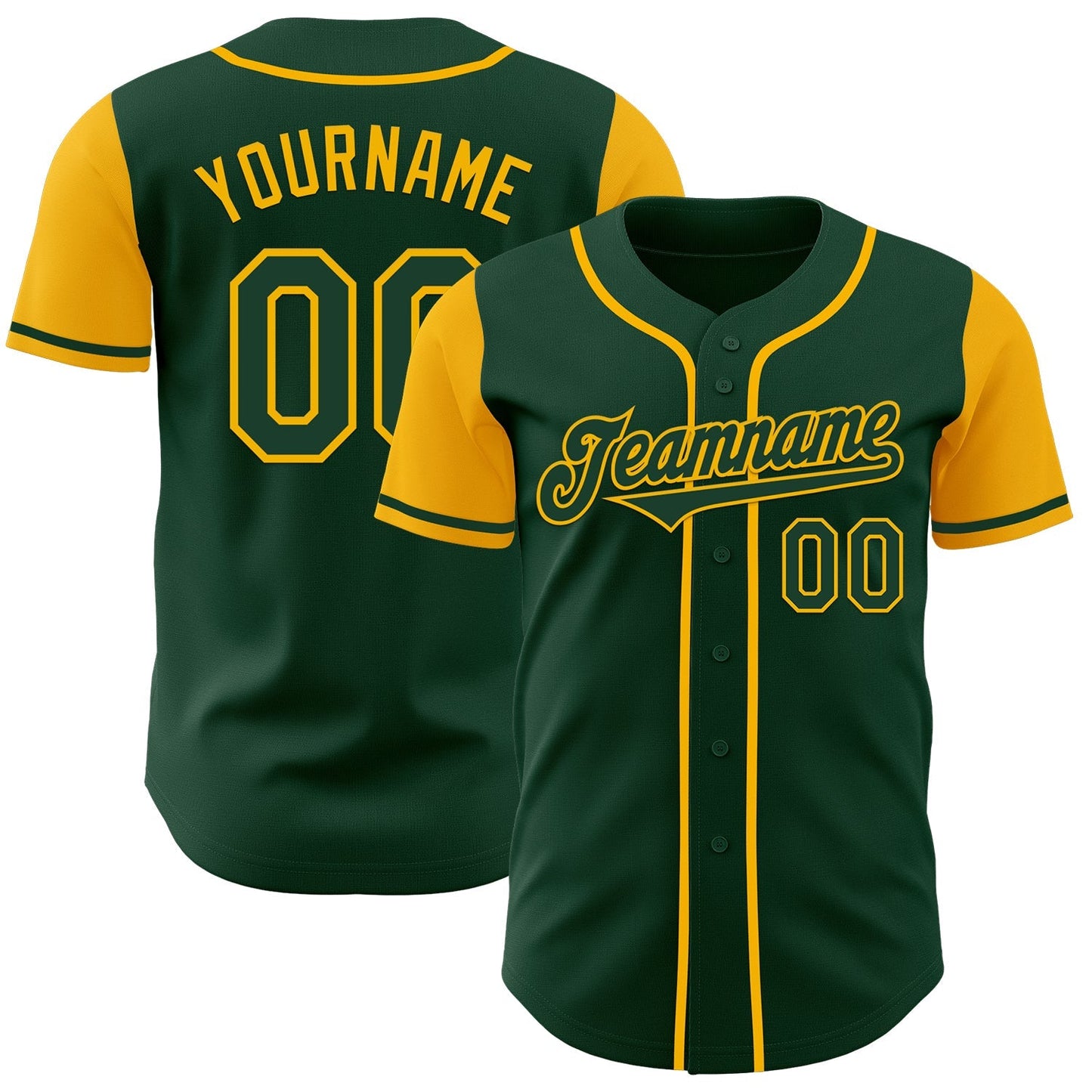 Custom Green Gold Authentic Two Tone Baseball Jersey baseball jersey product view 1