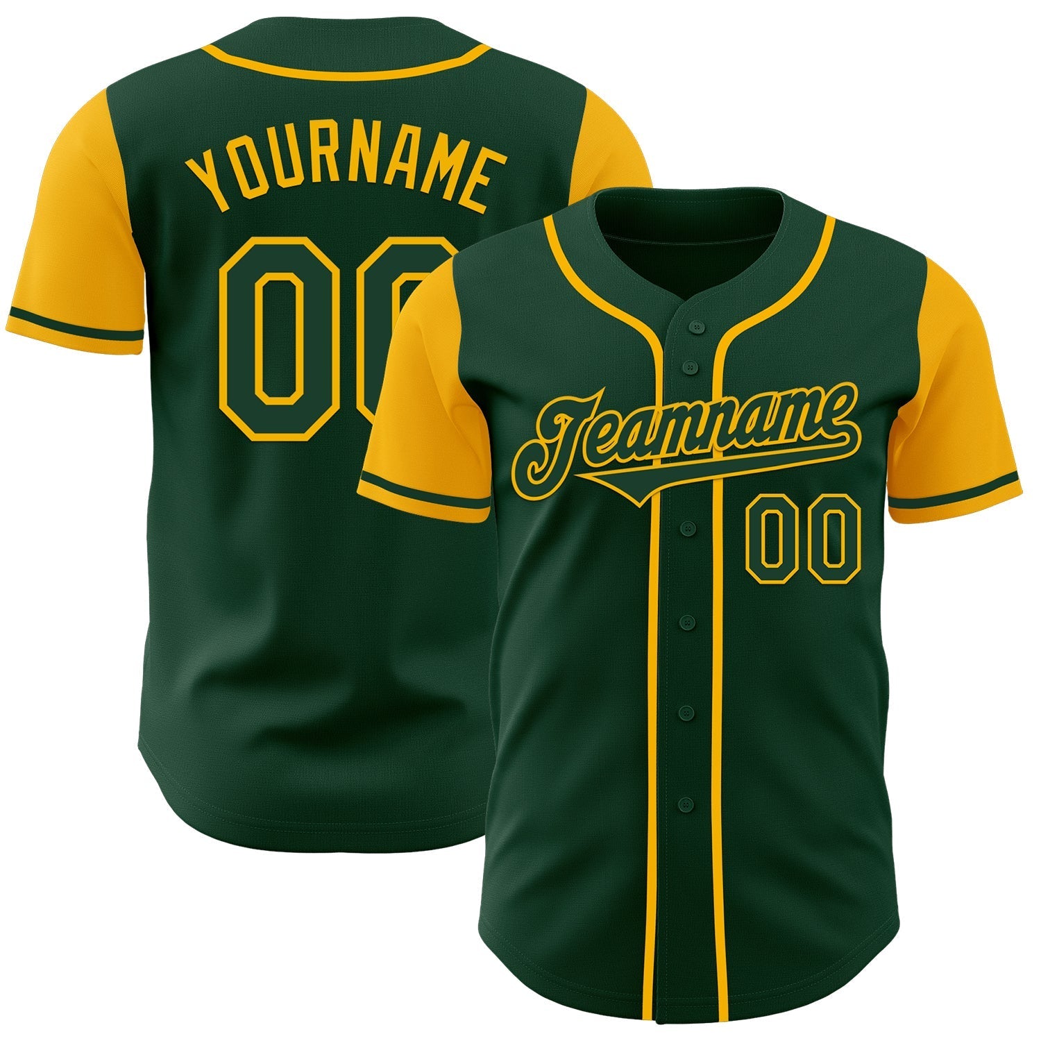 Custom Green Gold Authentic Two Tone Baseball Jersey baseball jersey product view 1