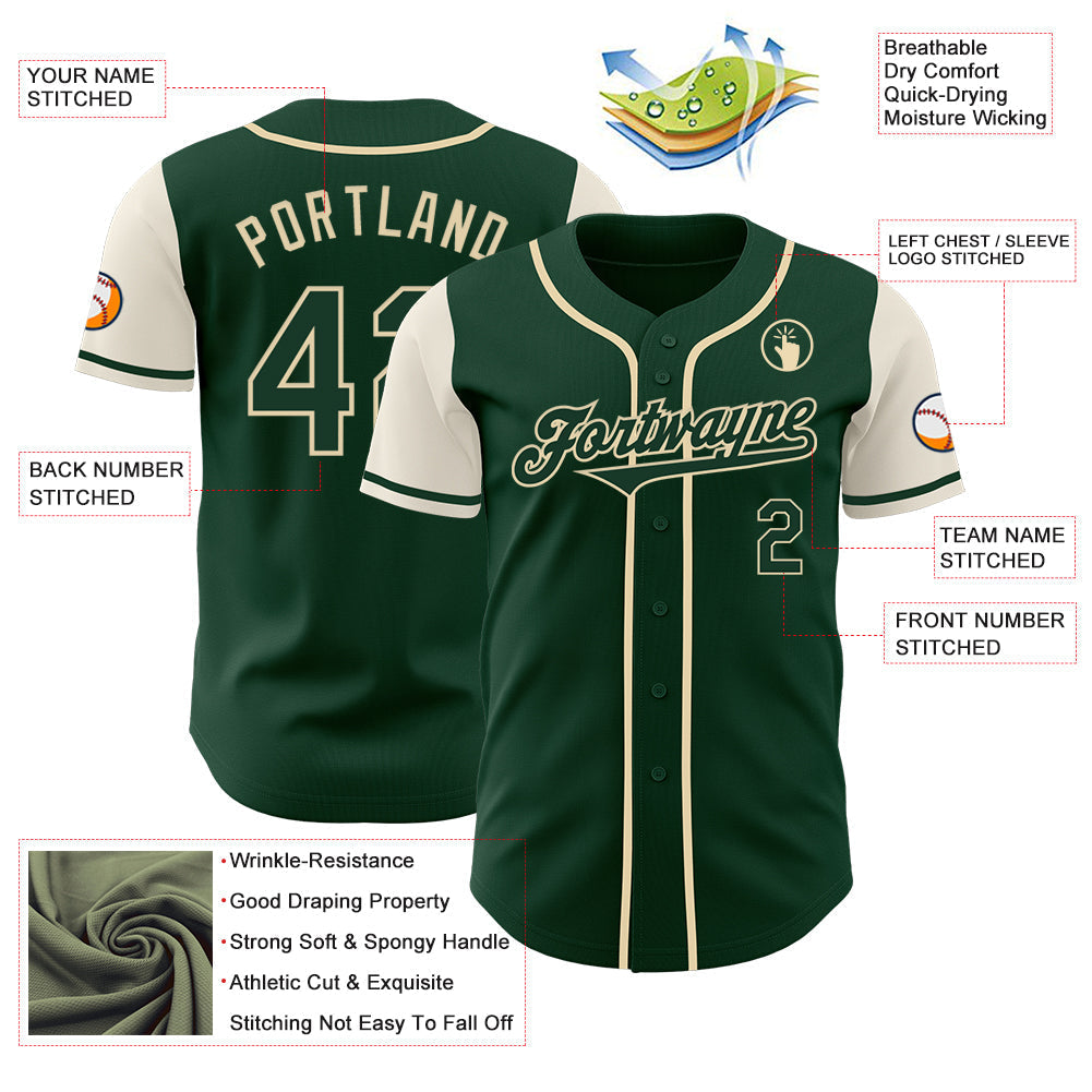 Custom Green Cream Authentic Two Tone Baseball Jersey baseball jersey product view 3