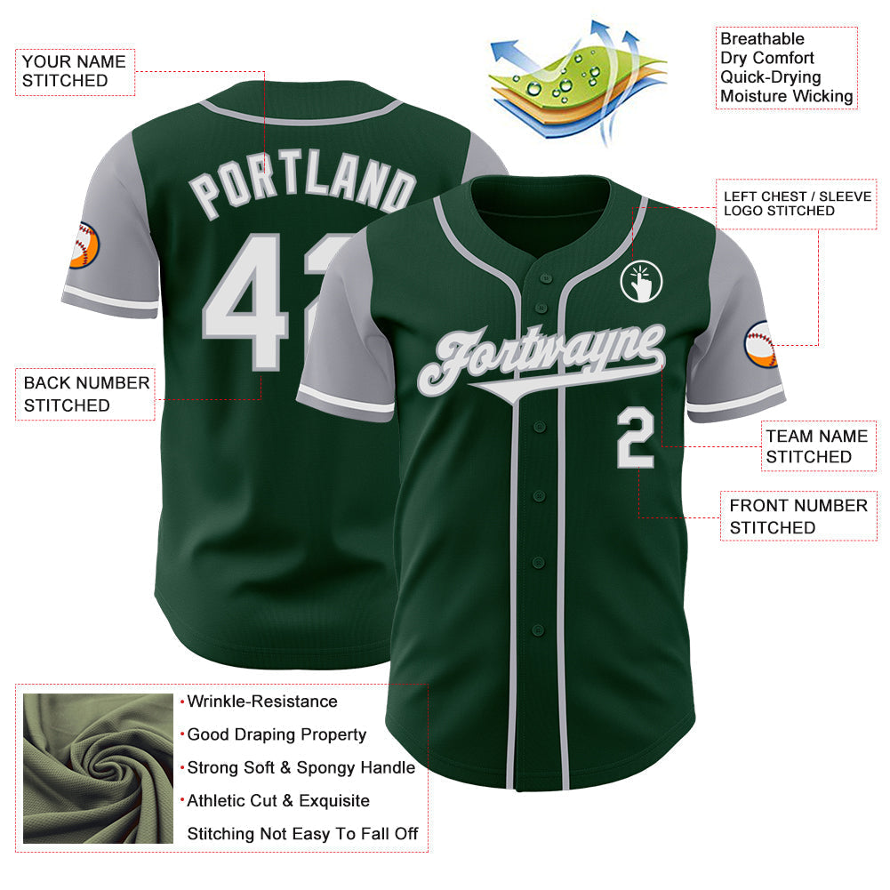 Custom Green White-Gray Authentic Two Tone Baseball Jersey baseball jersey product view 3