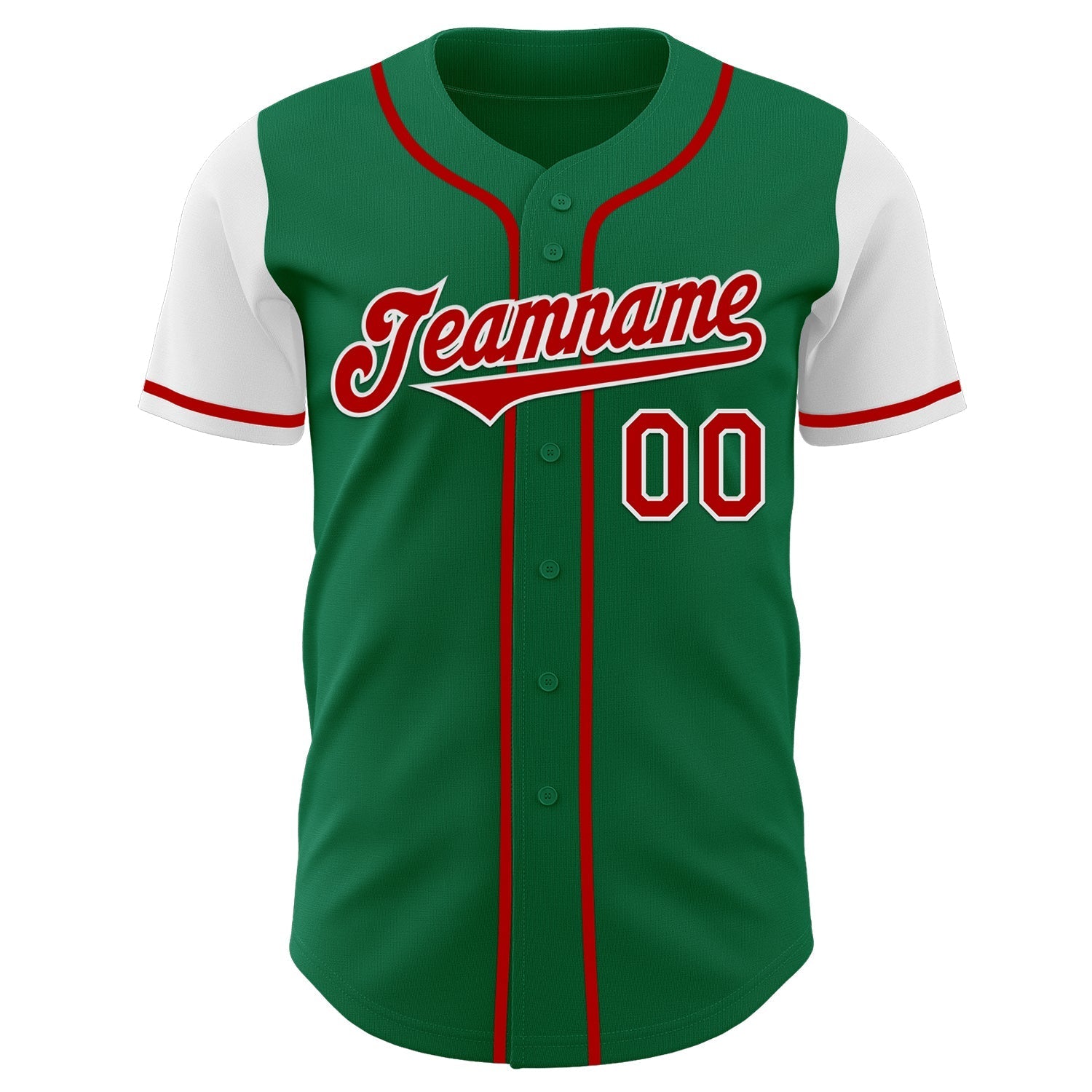 Custom Kelly Green Red-White Authentic Two Tone Baseball Jersey baseball jersey product view 2