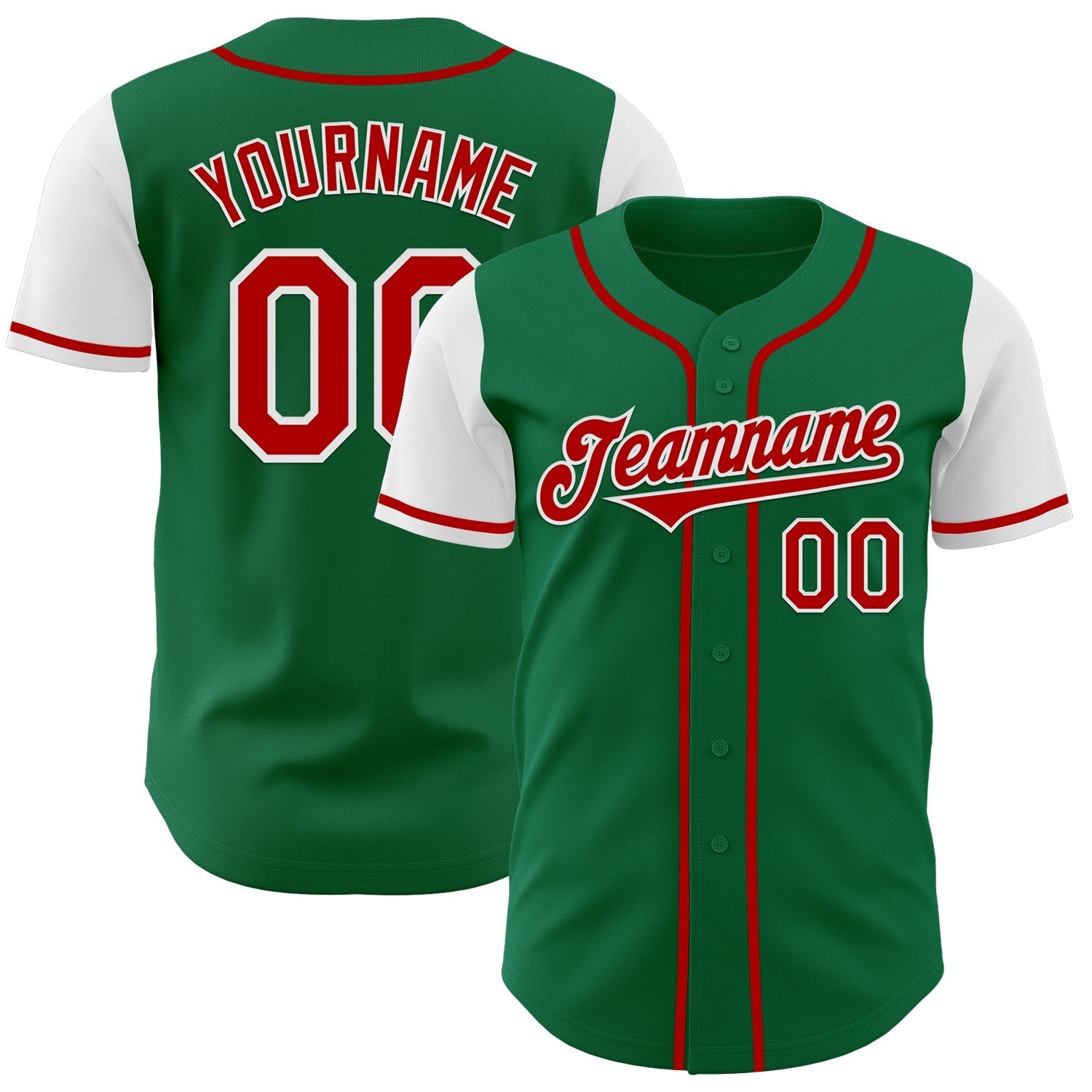 Custom Kelly Green Red-White Authentic Two Tone Baseball Jersey baseball jersey product view 1