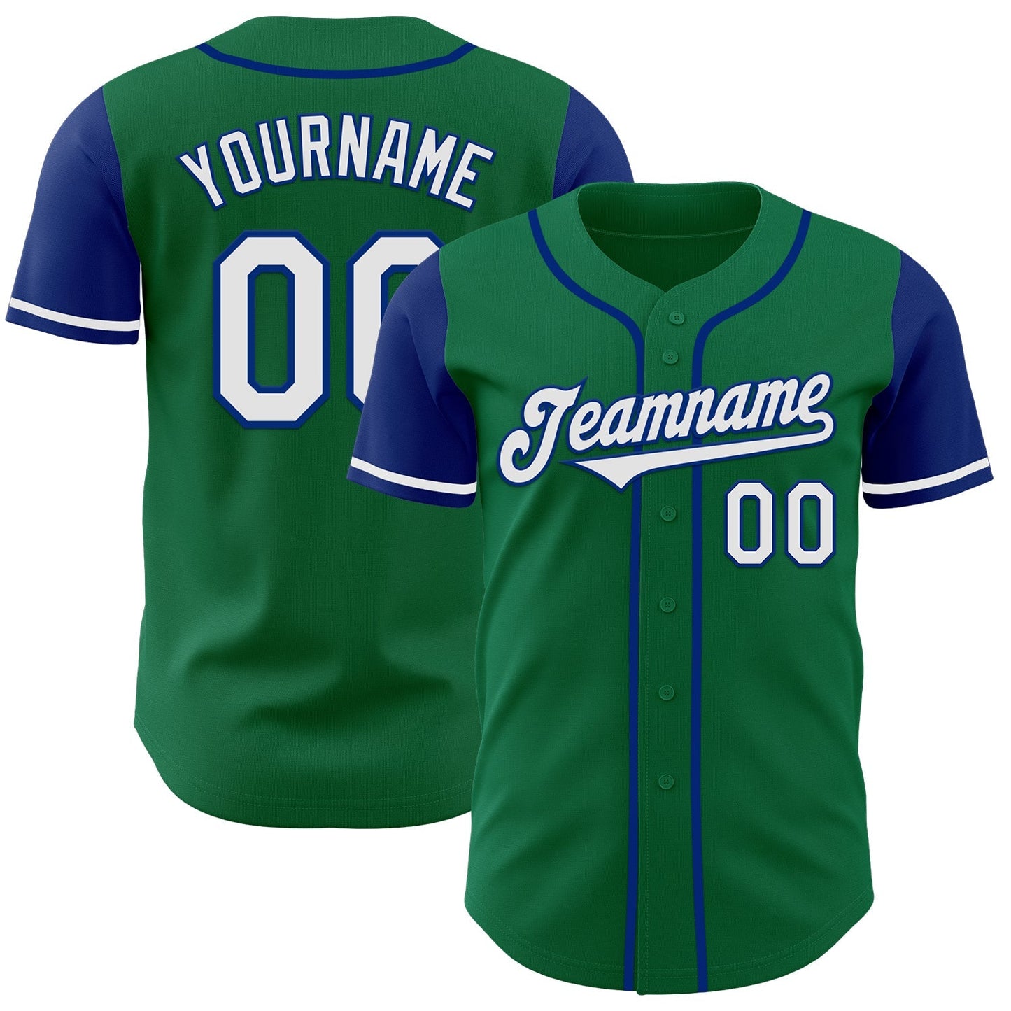 Custom Kelly Green White-Royal Authentic Two Tone Baseball Jersey baseball jersey product view 1