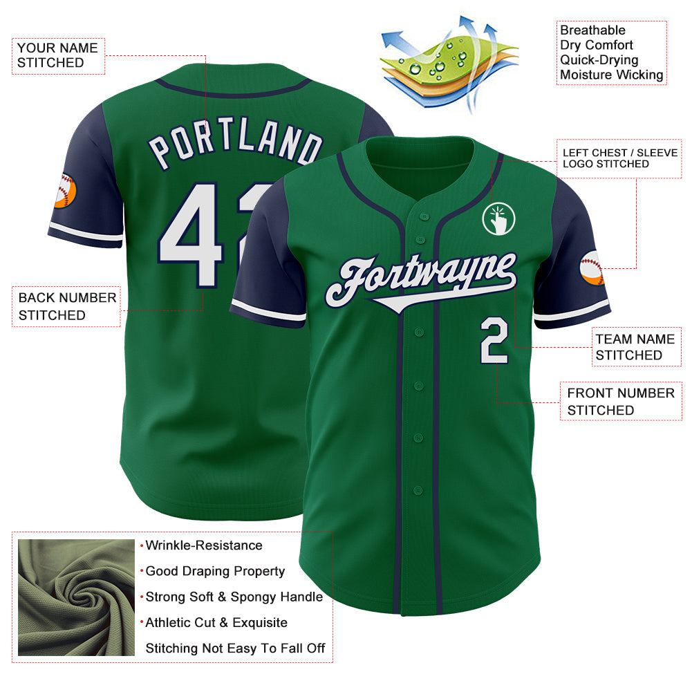 Custom Kelly Green White-Navy Authentic Two Tone Baseball Jersey baseball jersey product view 3
