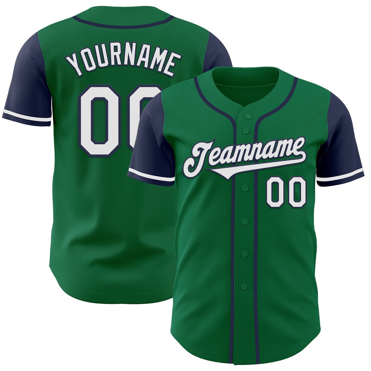 Custom Kelly Green White-Navy Authentic Two Tone Baseball Jersey baseball jersey product view 1
