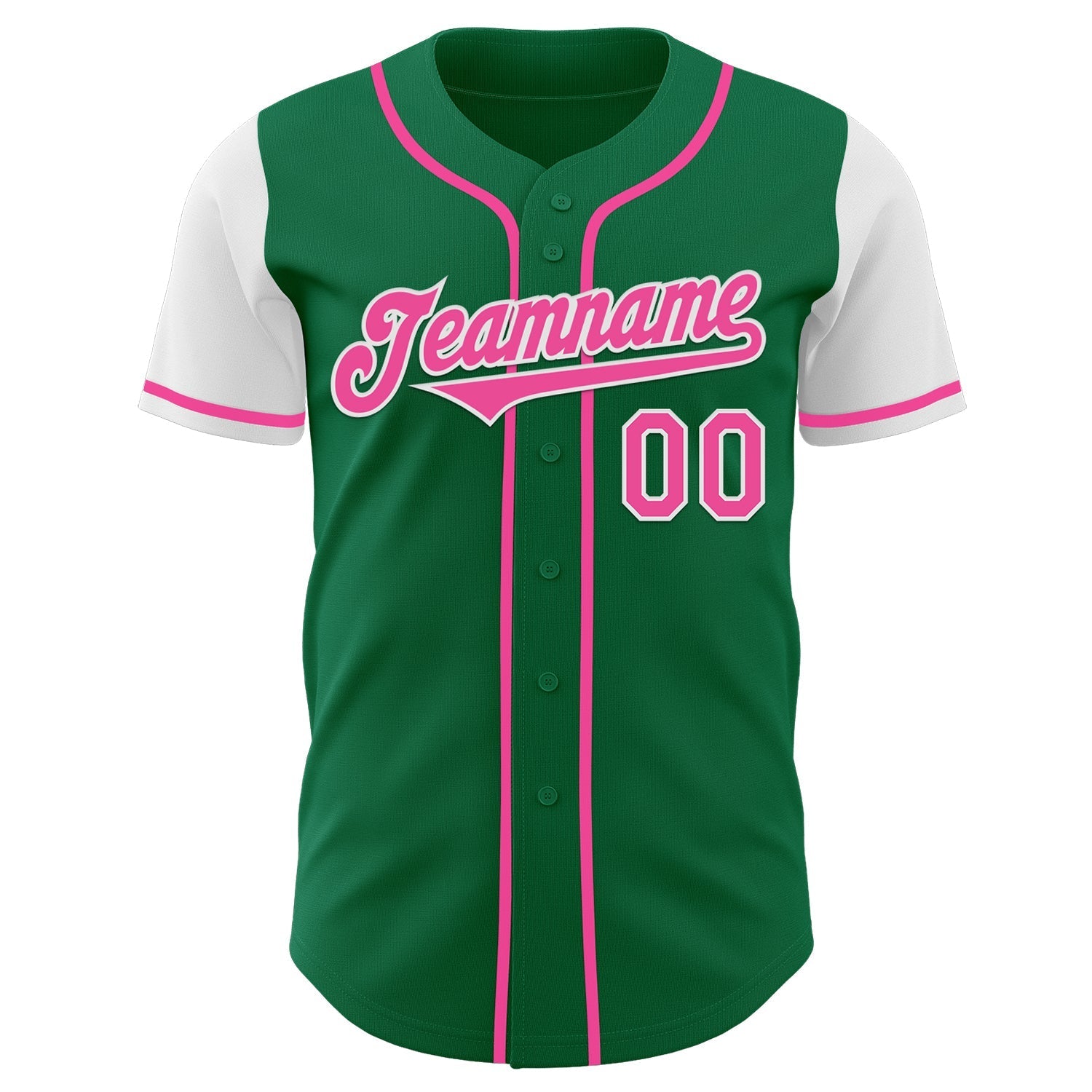 Custom Kelly Green Pink-White Authentic Two Tone Baseball Jersey baseball jersey product view 2