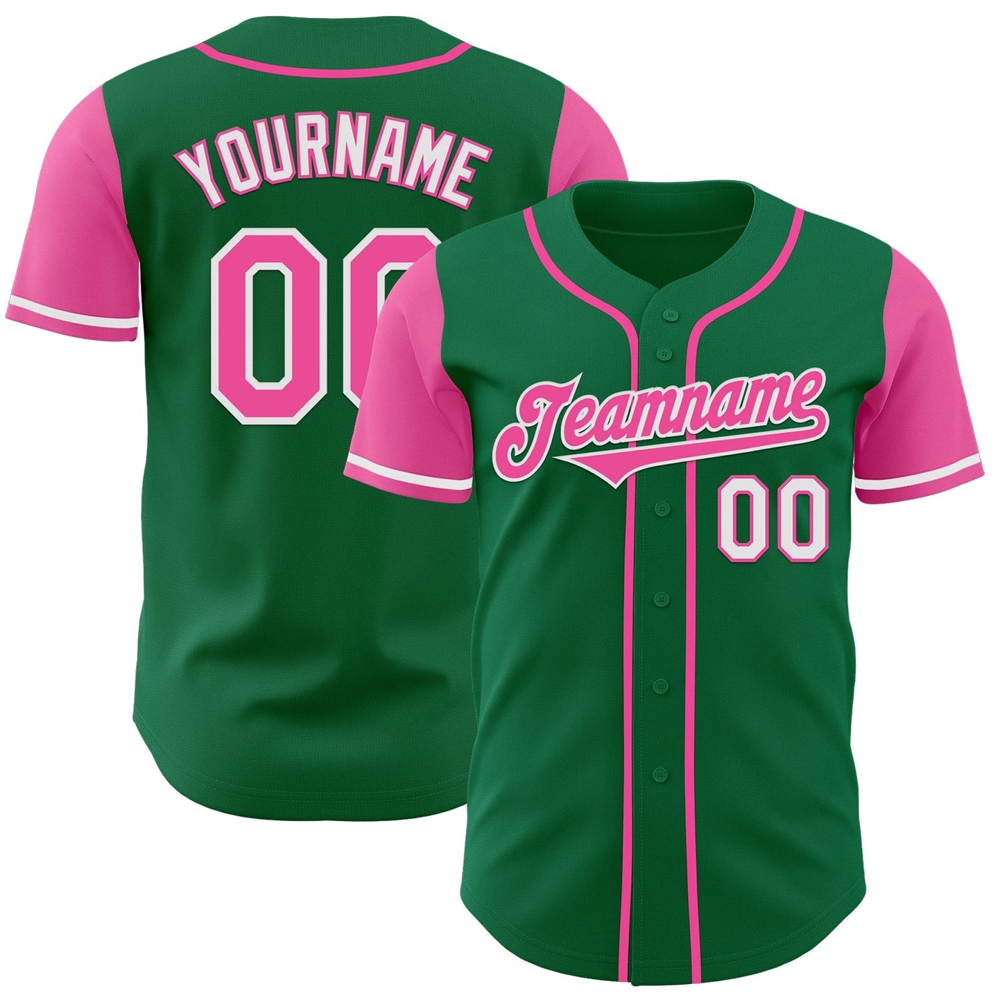 Custom Kelly Green Pink-White Authentic Two Tone Baseball Jersey baseball jersey product view 1