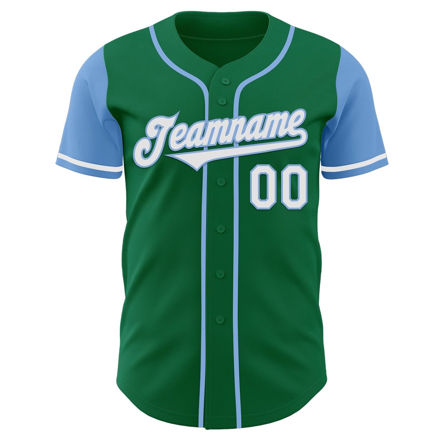 Custom Kelly Green White-Light Blue Authentic Two Tone Baseball Jersey baseball jersey product view 2