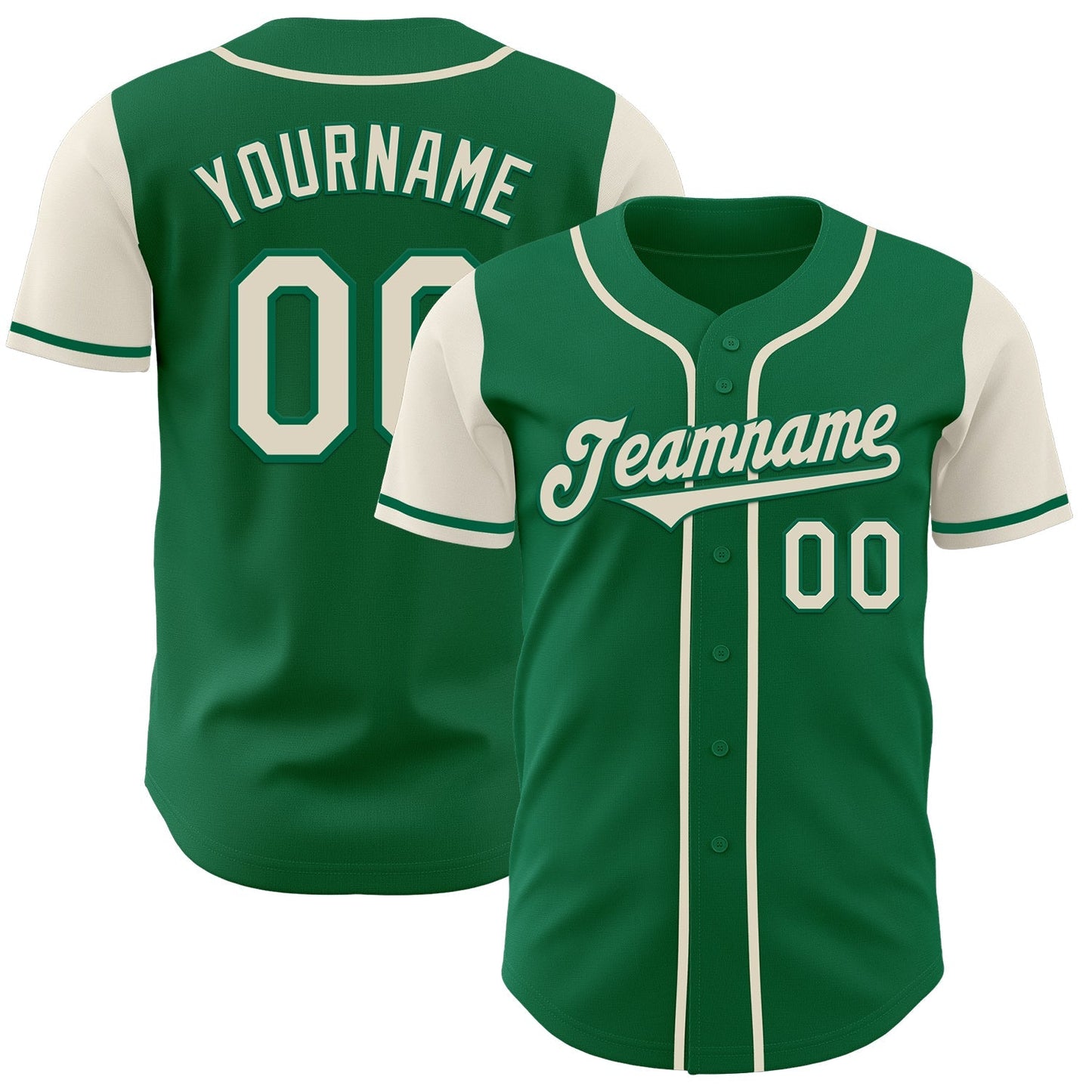 Custom Kelly Green Cream Authentic Two Tone Baseball Jersey baseball jersey product view 1