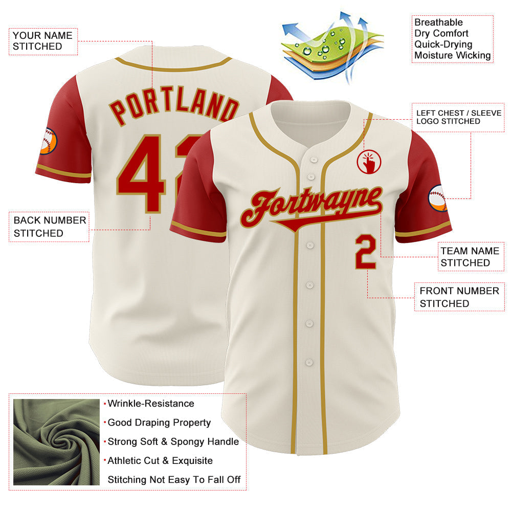 Custom Cream Red-Old Gold Authentic Two Tone Baseball Jersey baseball jersey product view 3
