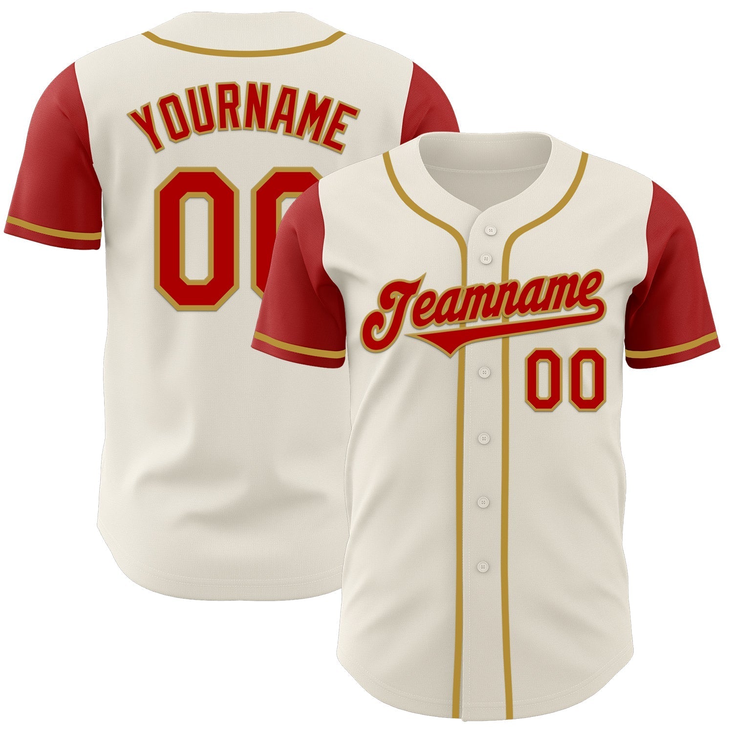 Custom Cream Red-Old Gold Authentic Two Tone Baseball Jersey baseball jersey product view 1