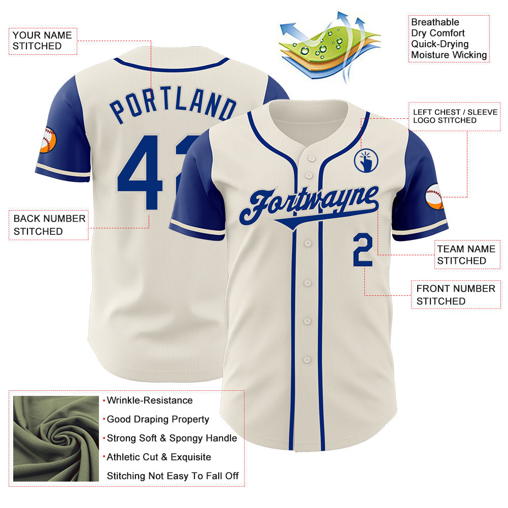 Custom Cream Royal Authentic Two Tone Baseball Jersey baseball jersey product view 3
